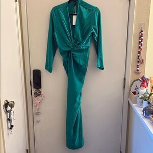 Mango Teal Long Sleeve Dress